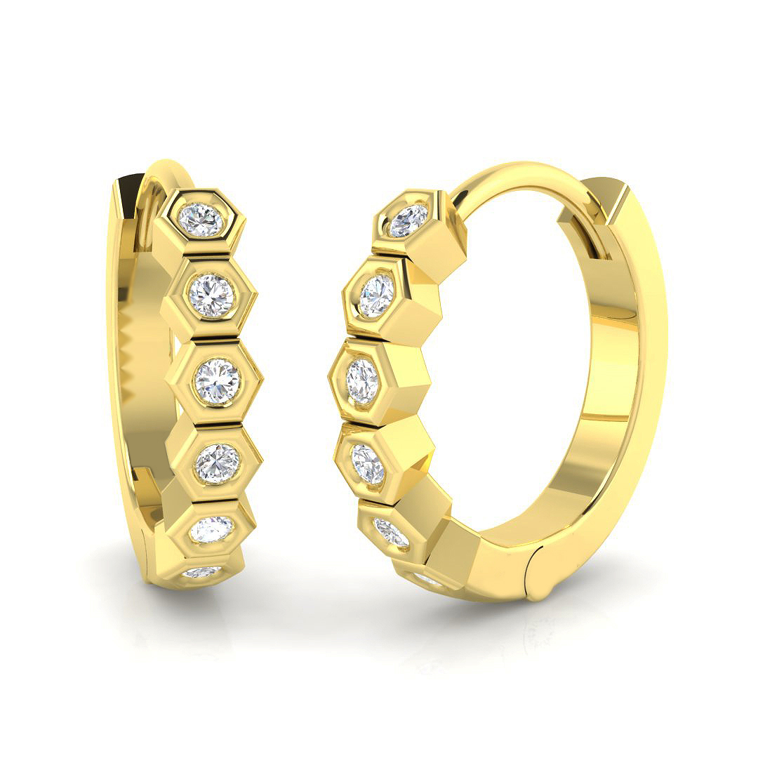 0.11ct Natural Diamond Hoop Earrings in 9K Yellow Gold