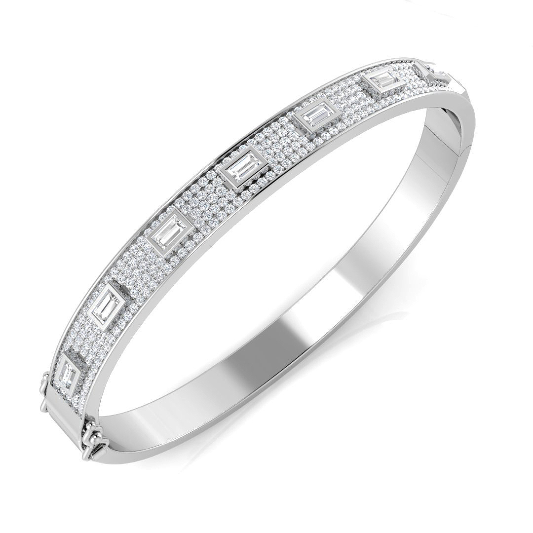 1.64ct Natural Diamond Baguette & Brilliant Bangle in 18K White Gold