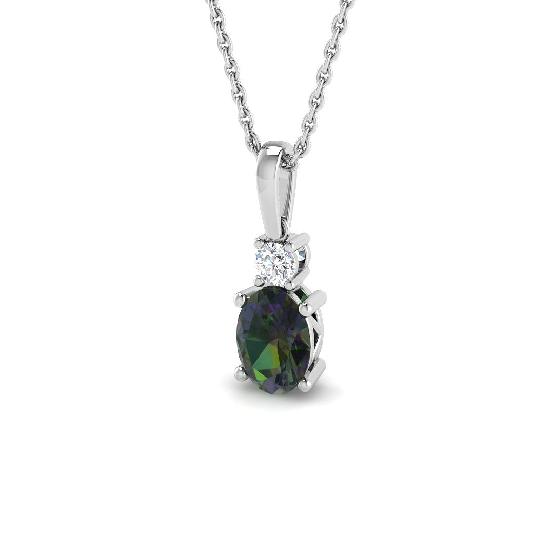 Teal Sapphire Pendant in 9K White Gold