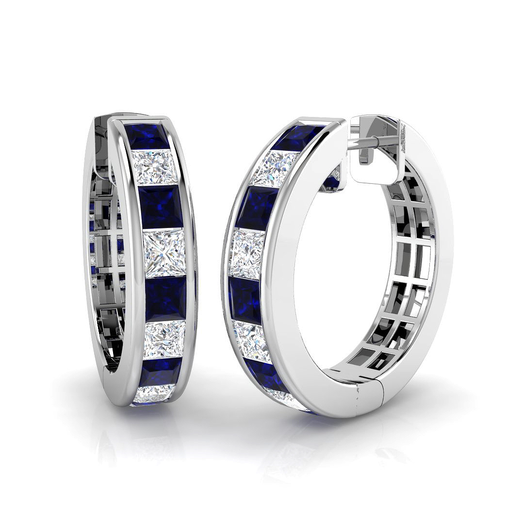 Blue Sapphire Earrings in 18K White Gold