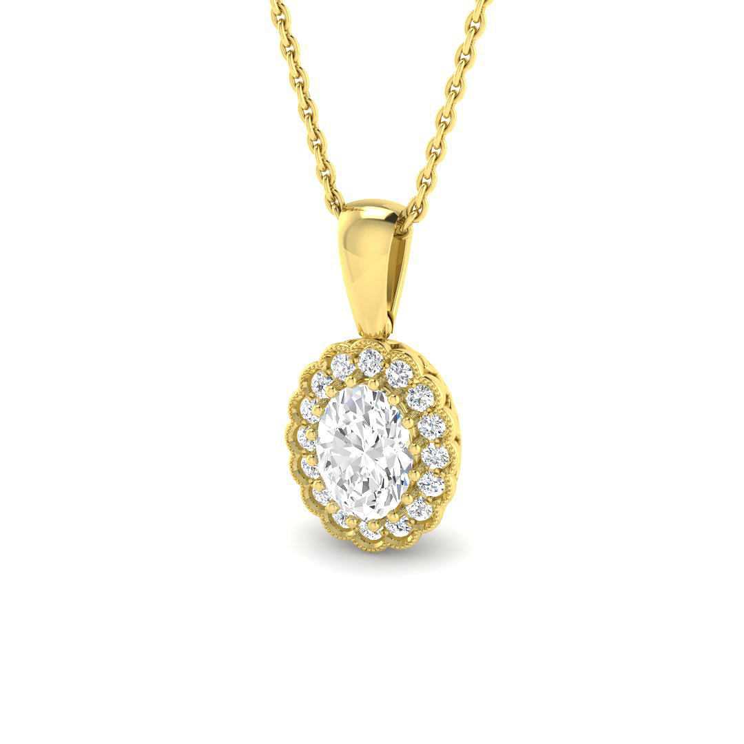 0.94ct Lab-Grown Diamond Halo Pendant in 9K Yellow Gold