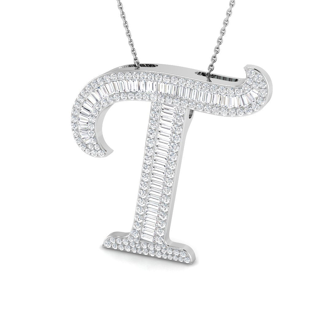 2.09ct Natural Diamond Initials Pendant in 9K White Gold