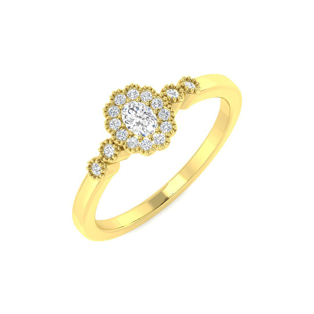 0.18ct Natural Diamond Halo Ring in 9K Yellow Gold