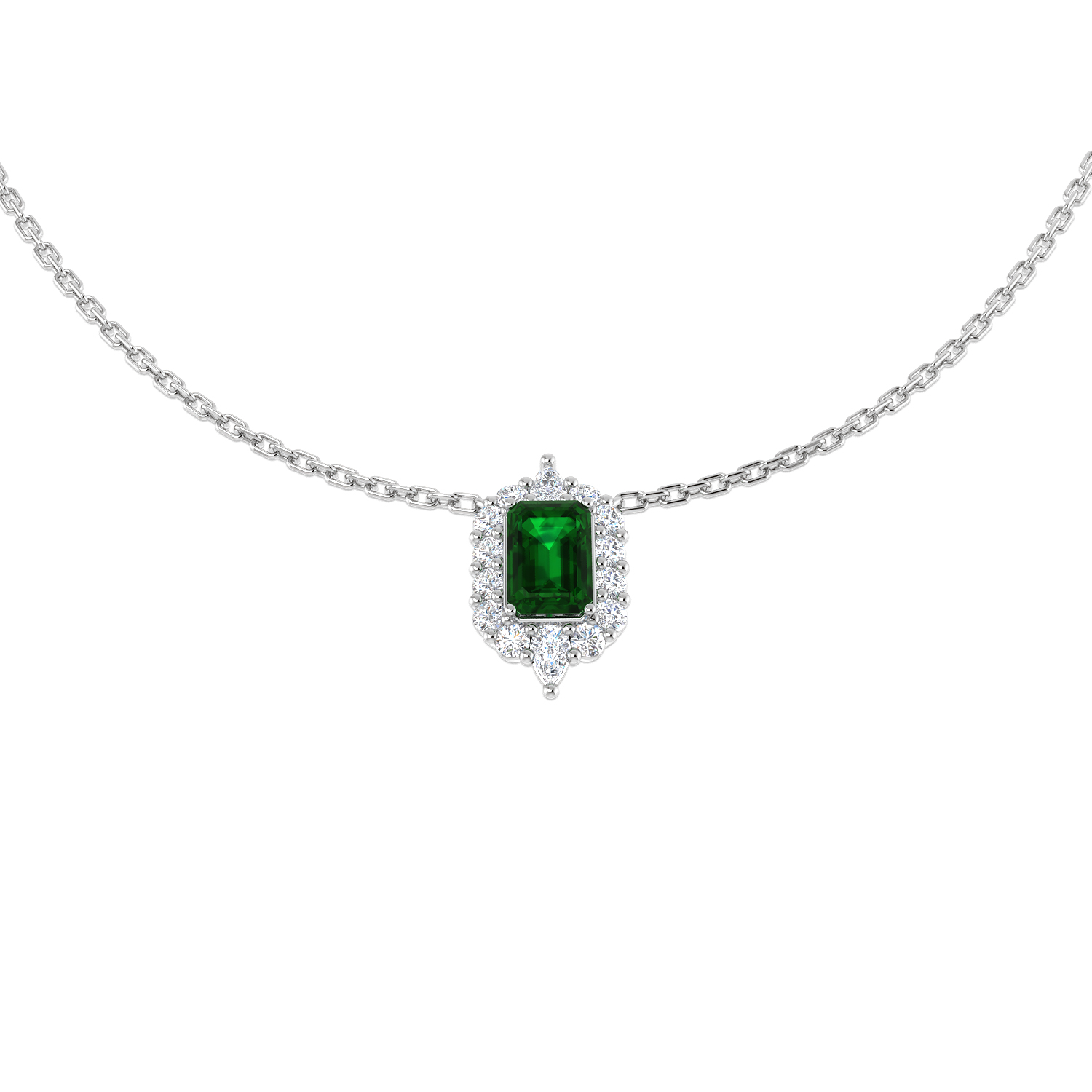 Emerald Necklace in 18K White Gold