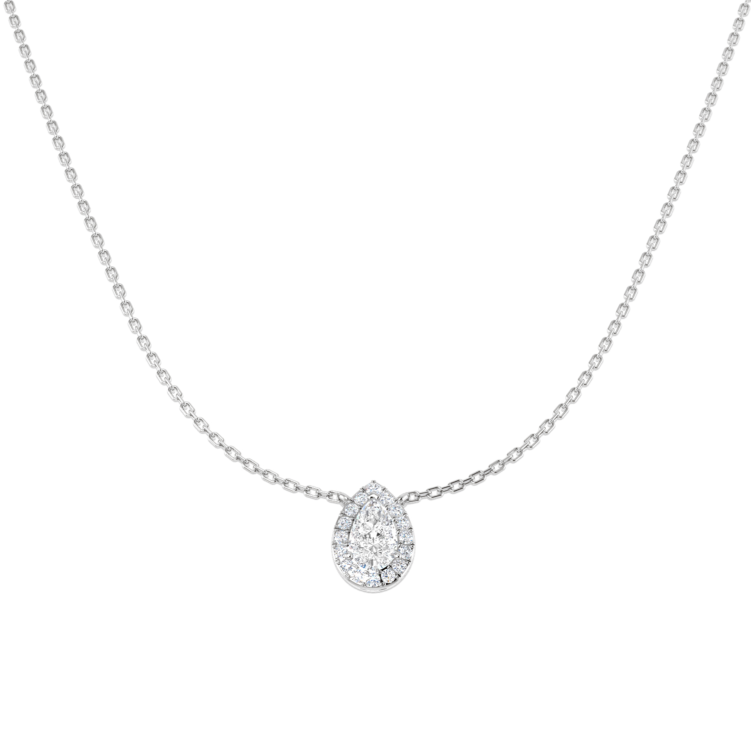 0.65ct Lab-Grown Diamond Halo Necklace in 9K White Gold