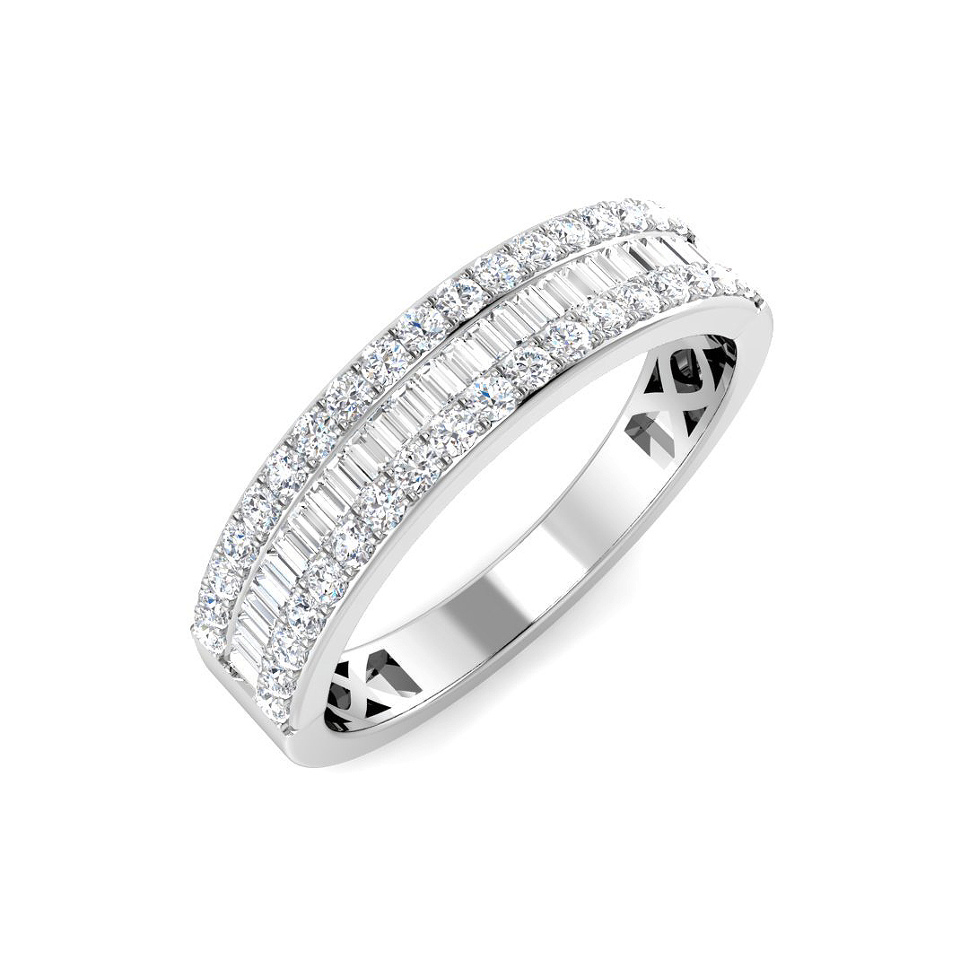 0.55ct Natural Diamond Baguette & Brilliant Ring in 9K White Gold