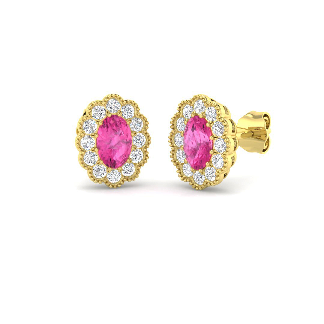 Pink Sapphire Earrings in 9K Yellow Gold
