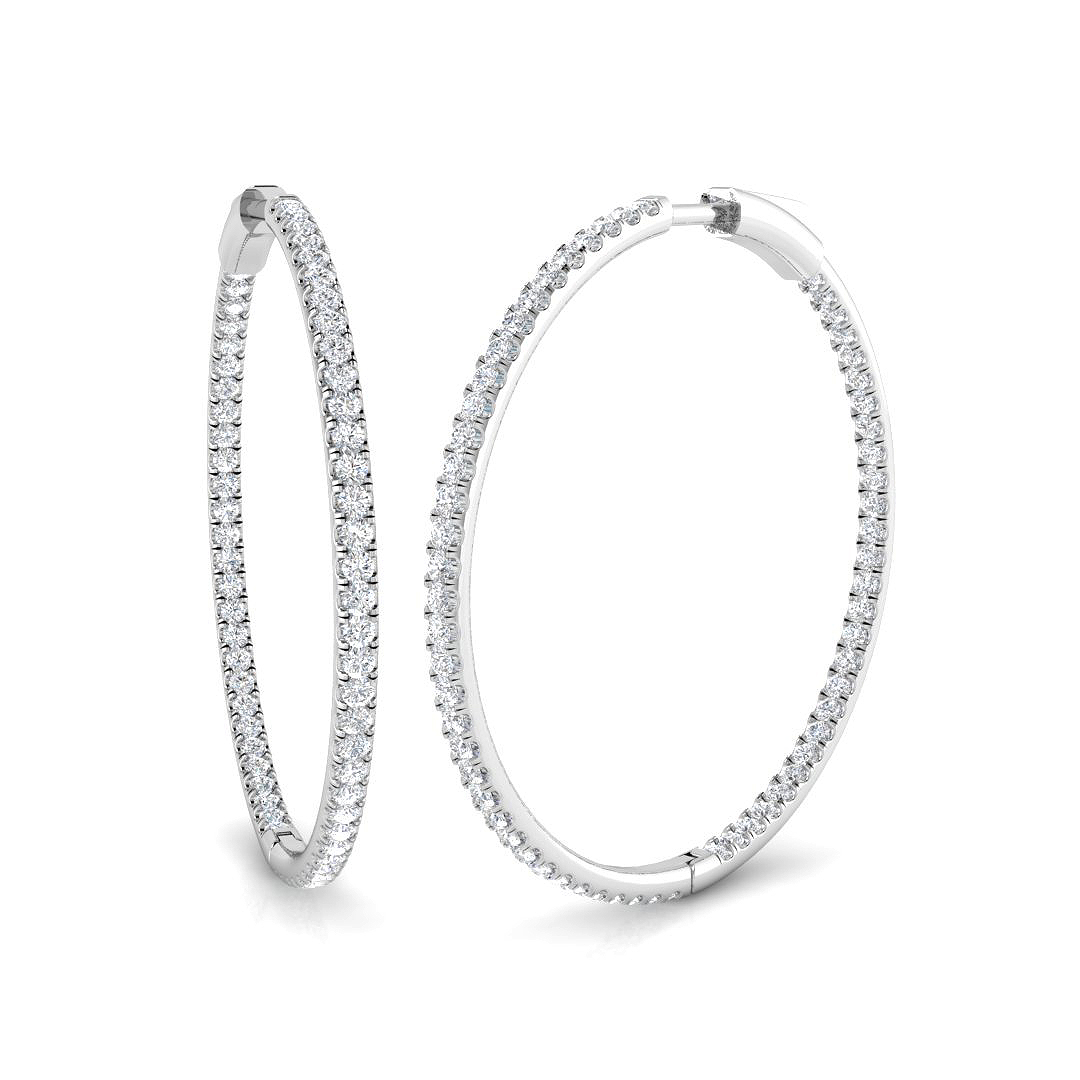 2.38ct Natural Diamond Hoops Earrings in 18K White Gold