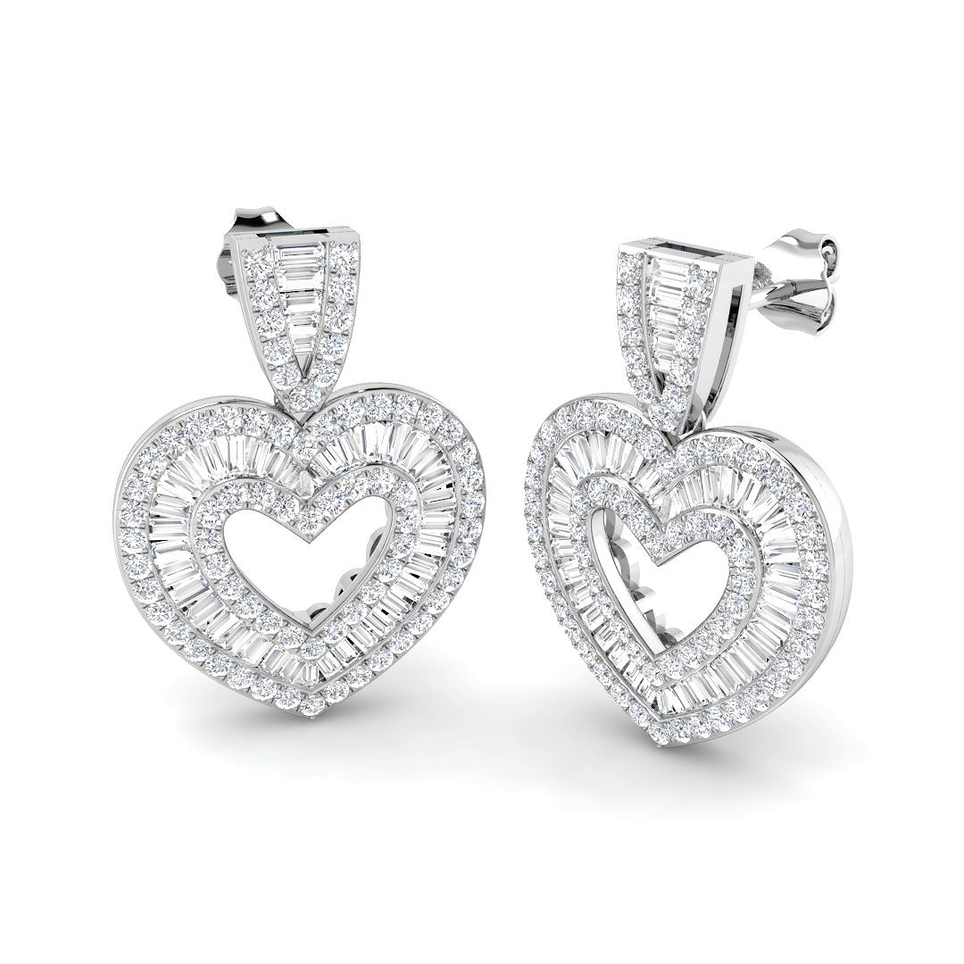 2.52ct Natural Diamond Baguette & Brilliant Earrings in 9K White Gold