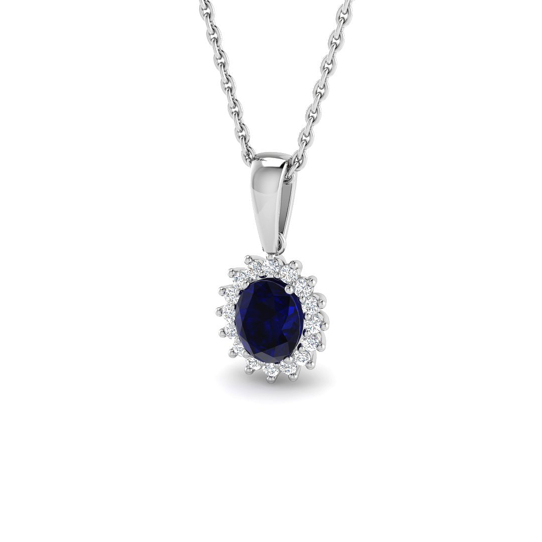 Blue Sapphire Pendant in 9K White Gold