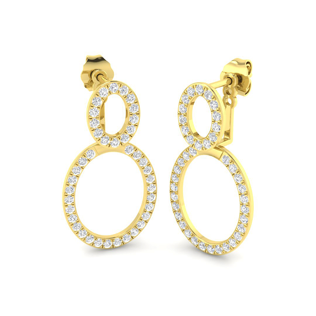 0.81ct Natural Diamond Drop & Trilogy Earrings in 9K Yellow Gold
