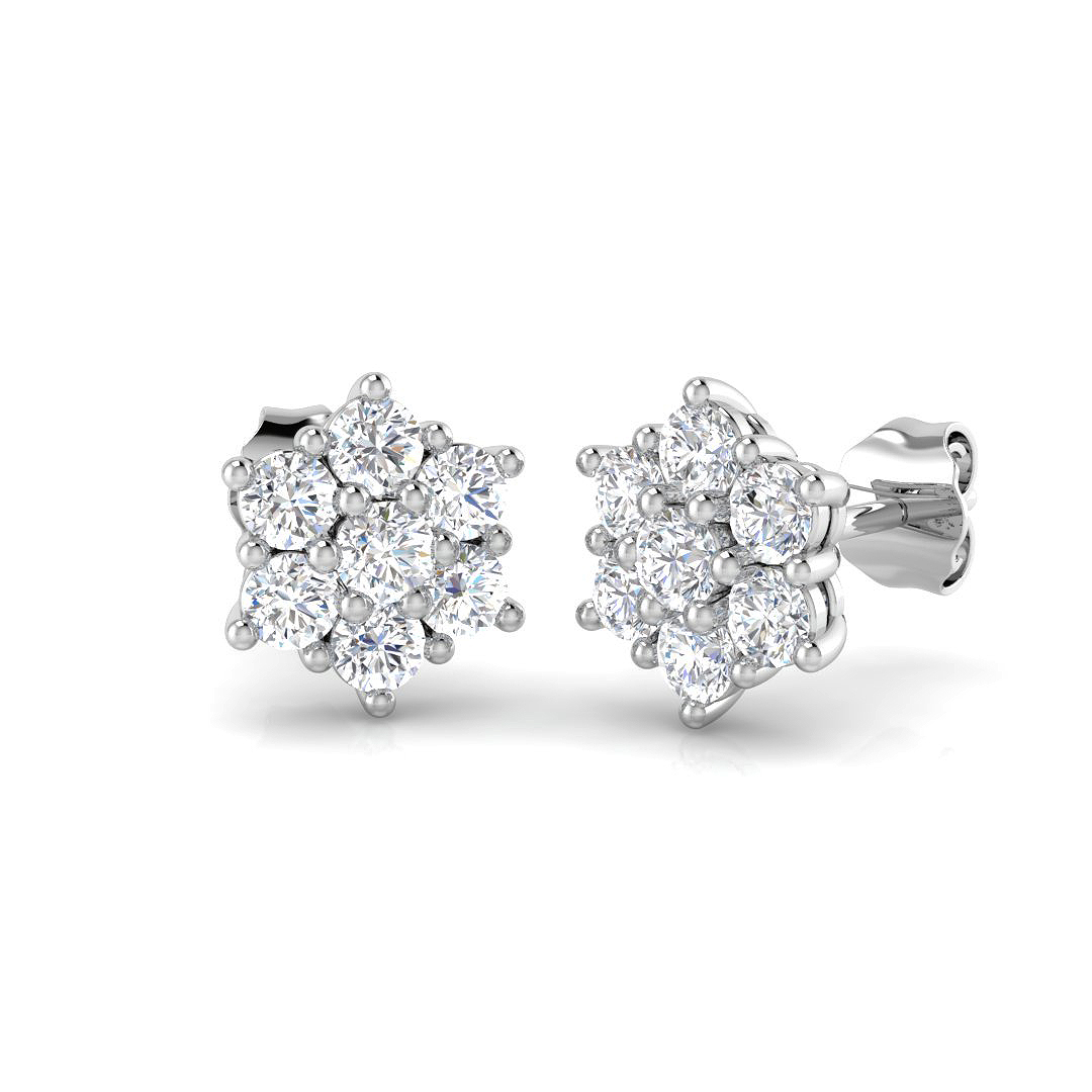 0.50ct Natural Diamond Cluster Earrings in 18K White Gold