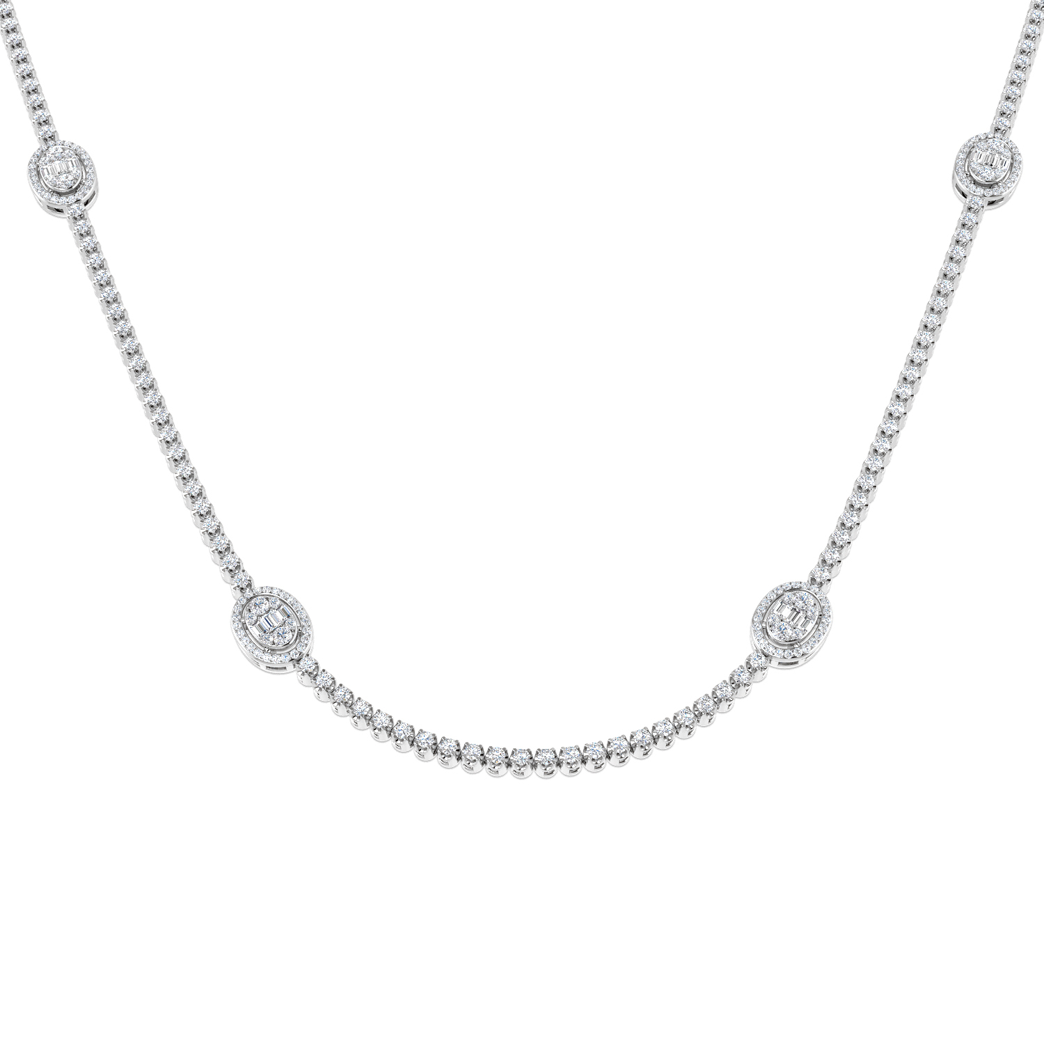 3.25ct Natural Diamond Baguette & Brilliant Necklace in 18K White Gold