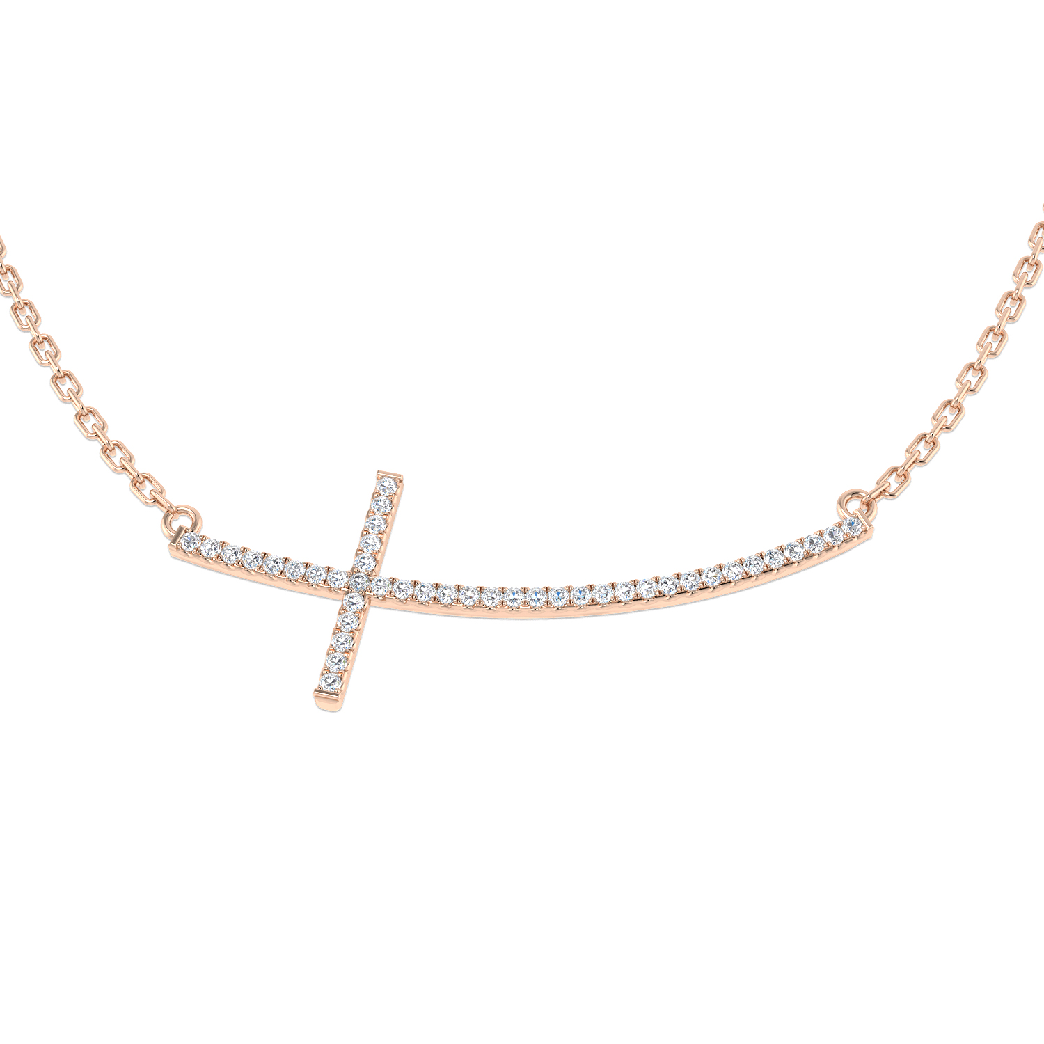0.12ct Natural Diamond Cross Necklace in 18K Rose Gold