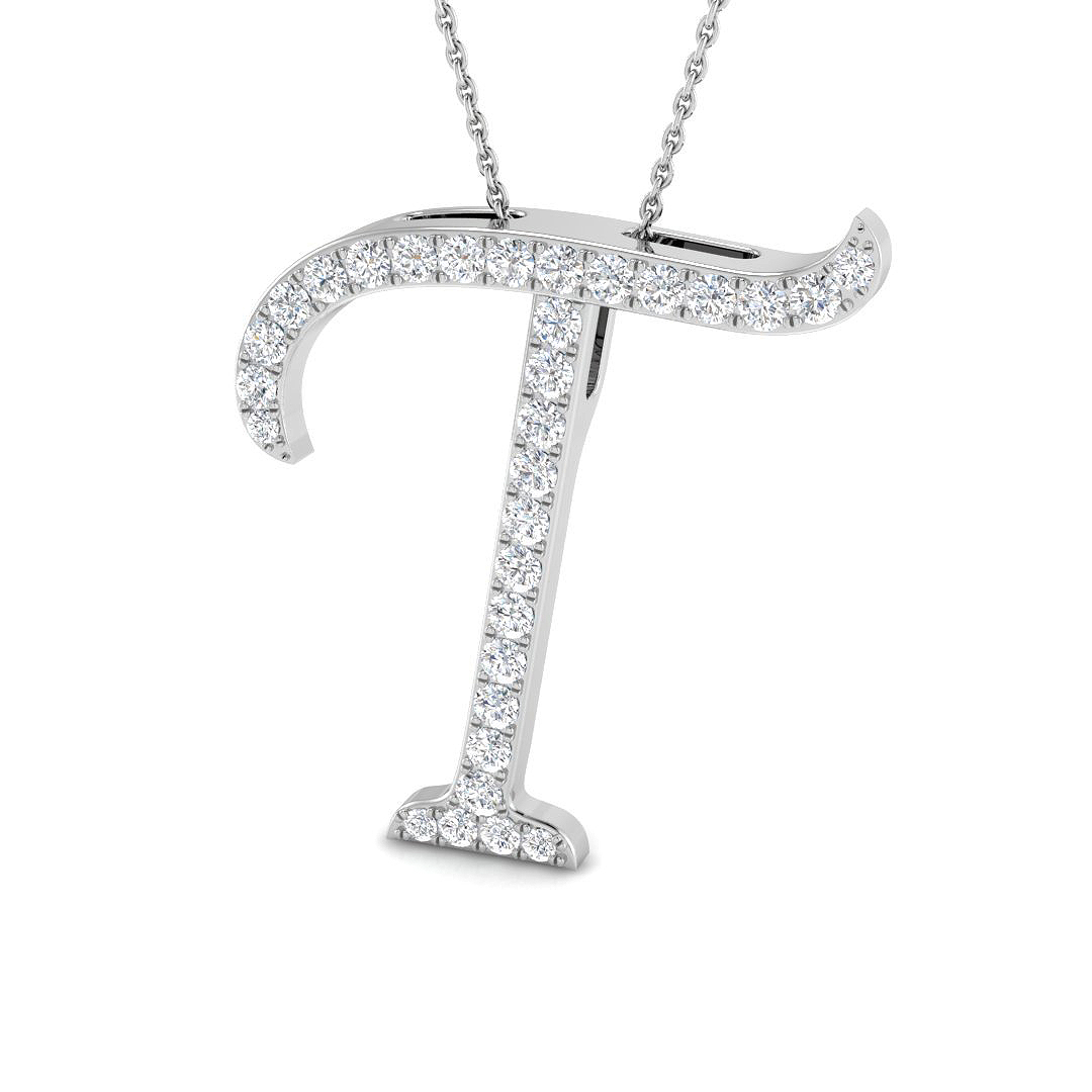 0.86ct Natural Diamond Initials Pendant in 9K White Gold