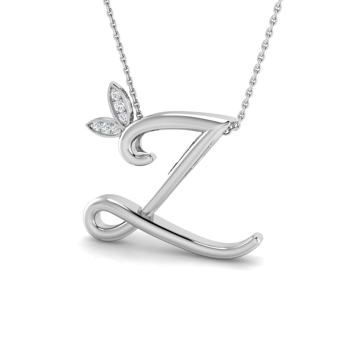 0.06ct Natural Diamond Initial Pendant in 9K White Gold