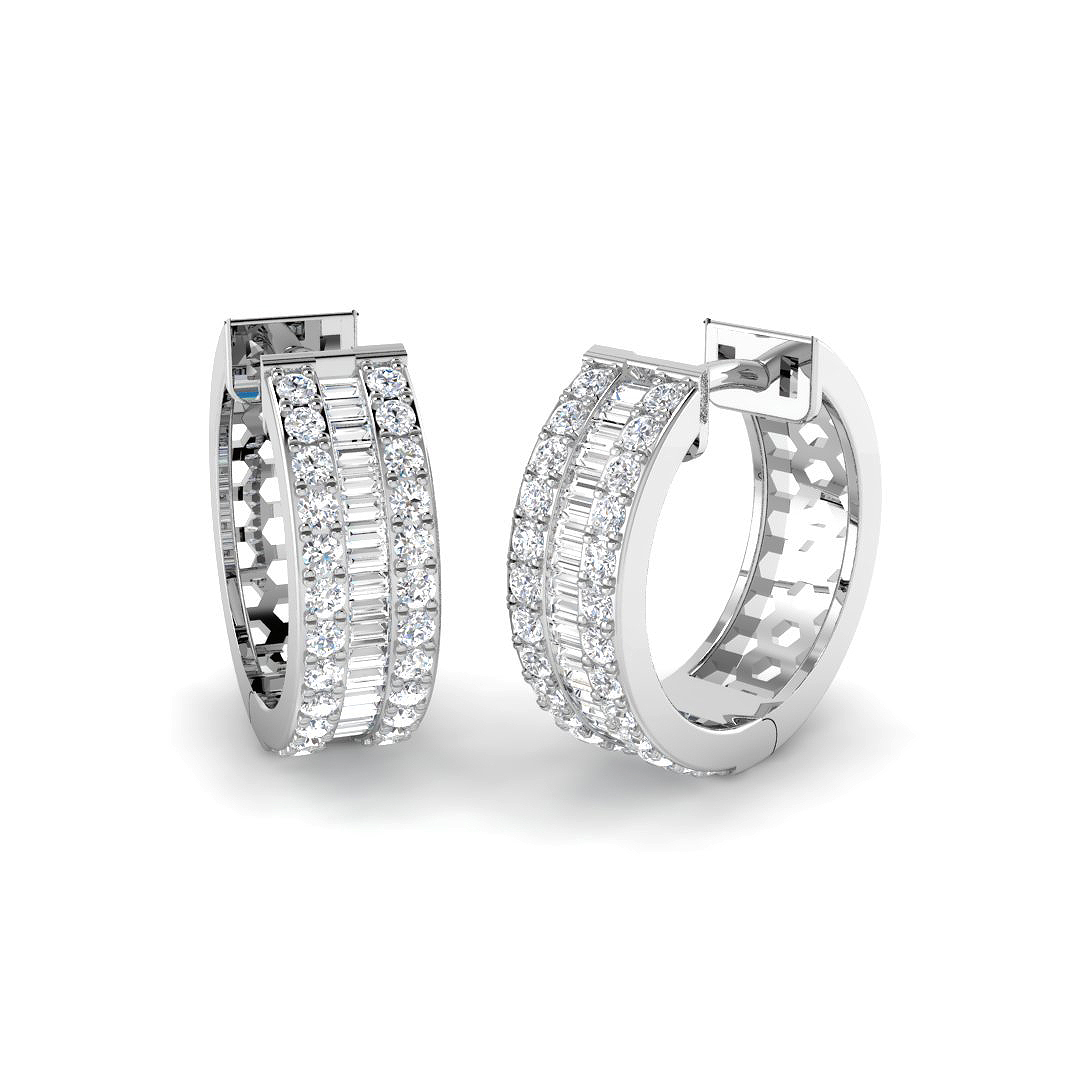 0.83ct Natural Diamond Hoops Earrings in 9K White Gold