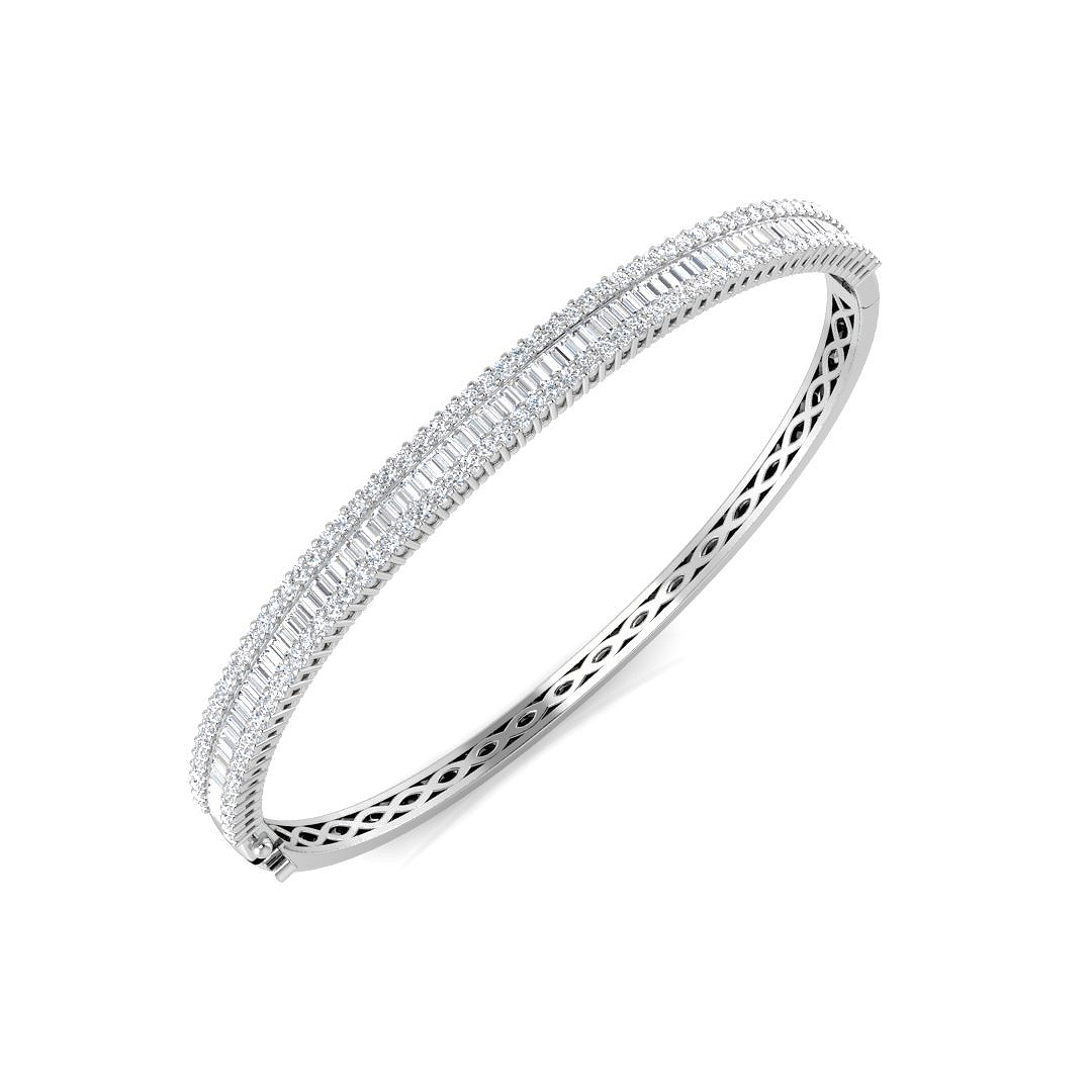 2.58ct Natural Diamond Baguette & Brilliant Bangle in 9K White Gold
