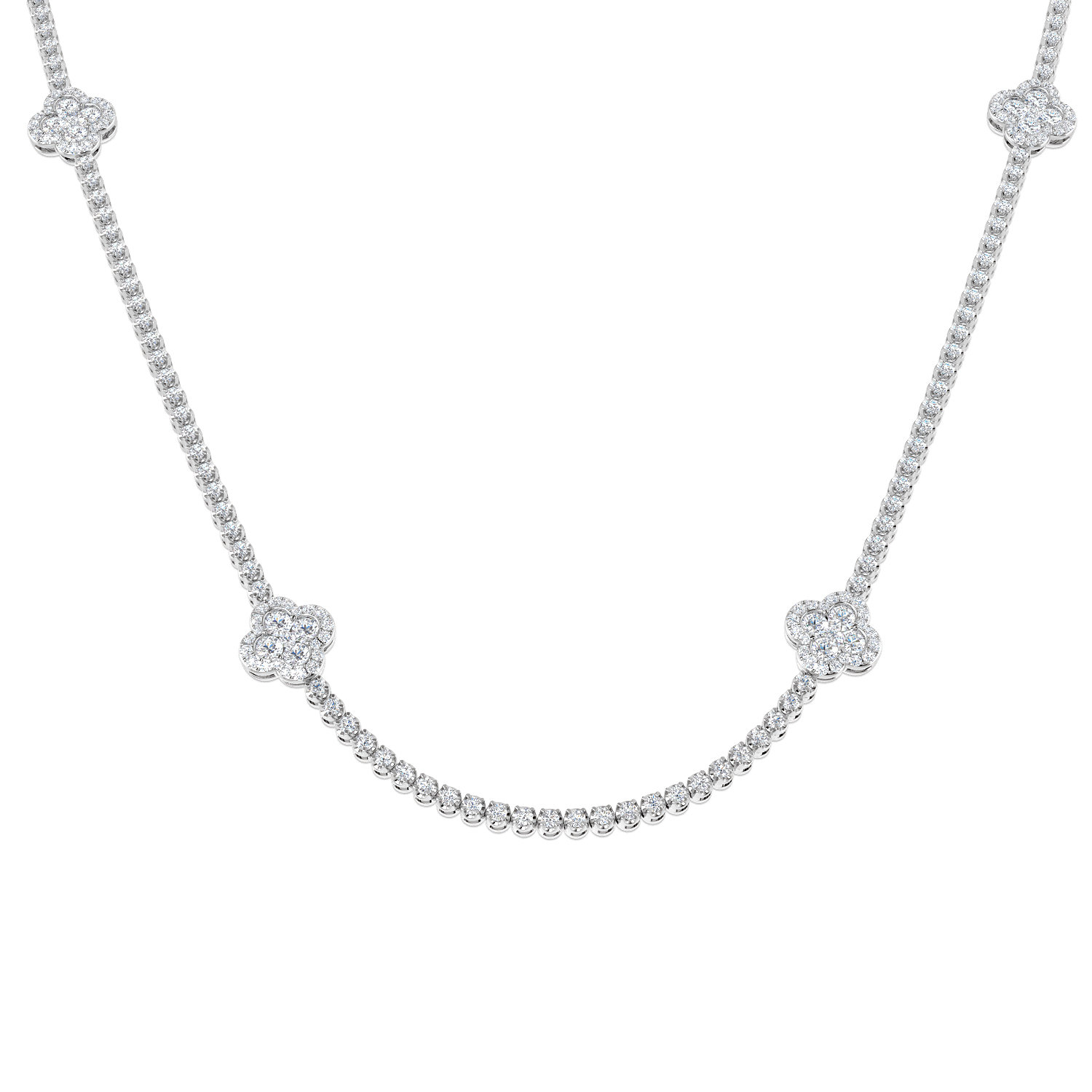 7.23ct Natural Diamond Clover Necklace in 18K White Gold