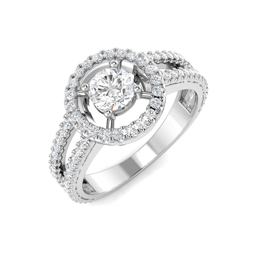 0.80ct Natural Diamond Halo Ring in 18K White Gold