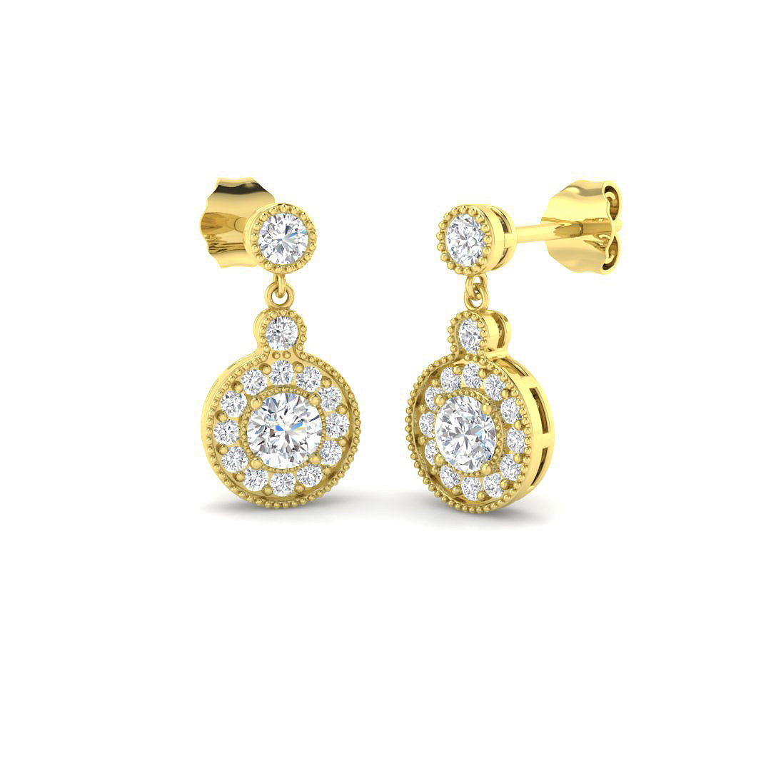 1.00ct Lab-Grown Diamond Drop & Trilogy Earrings in 9K Yellow Gold