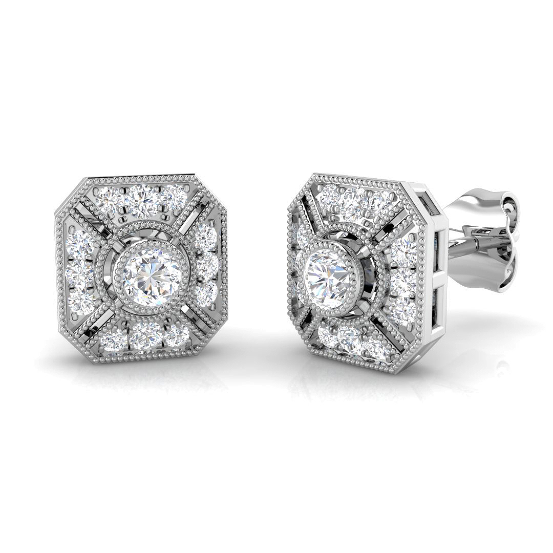 0.30ct Natural Diamond Vintage Earrings in 18K White Gold