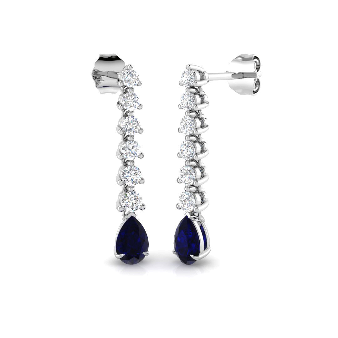 Blue Sapphire Earrings in 18K White Gold