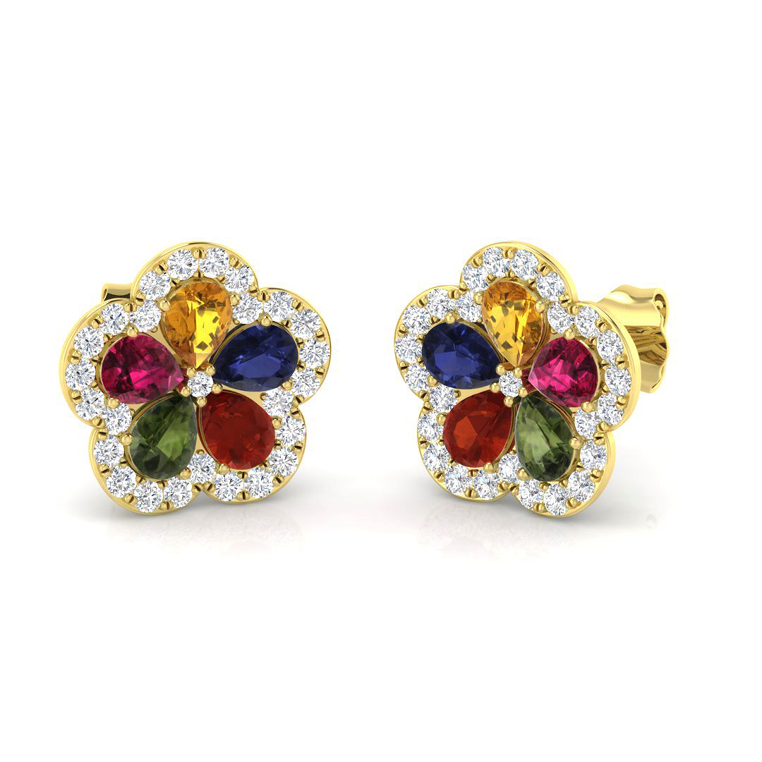 Multi Sapphire Earrings in 9K Yellow Gold