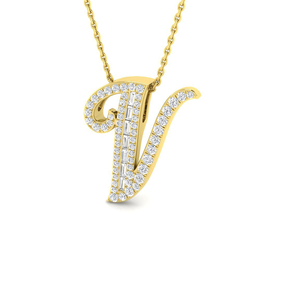 0.38ct Natural Diamond Initials Pendant in 9K Yellow Gold