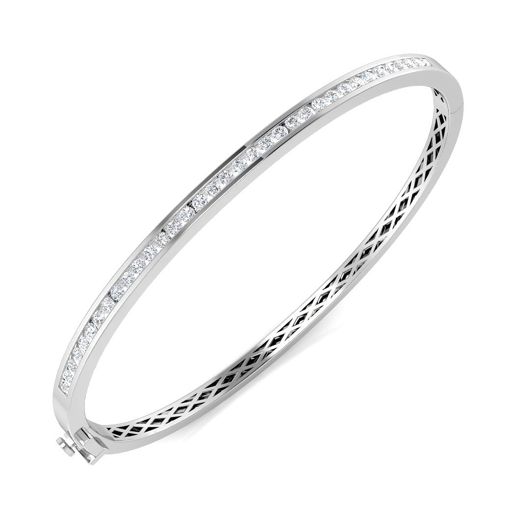 0.75ct Natural Diamond Channel Set Bangle in 9K White Gold