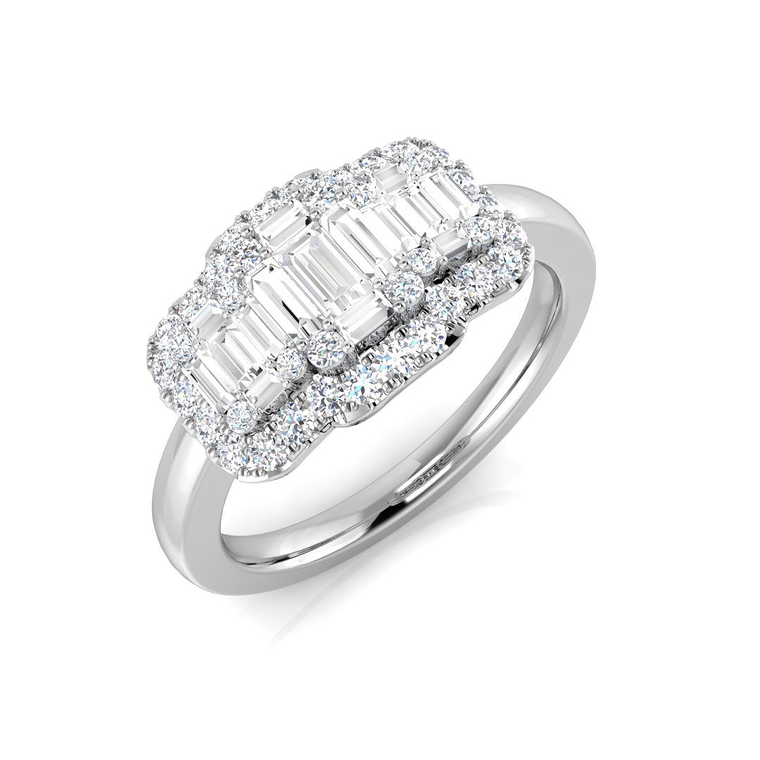 0.73ct Natural Diamond Baguette & Brilliant Ring in 9K White Gold