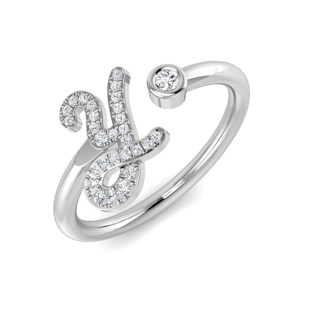 0.12ct Natural Diamond Initials Ring in 9K White Gold