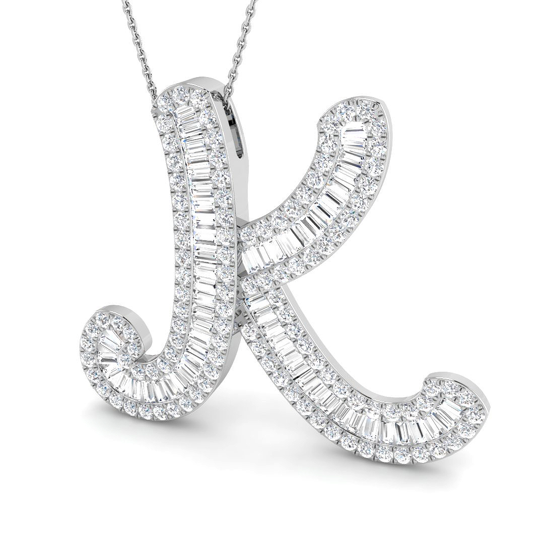 3.92ct Natural Diamond Initials Pendant in 9K White Gold