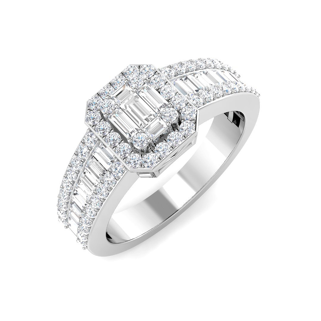 0.75ct Natural Diamond Baguette & Brilliant Ring in 9K White Gold