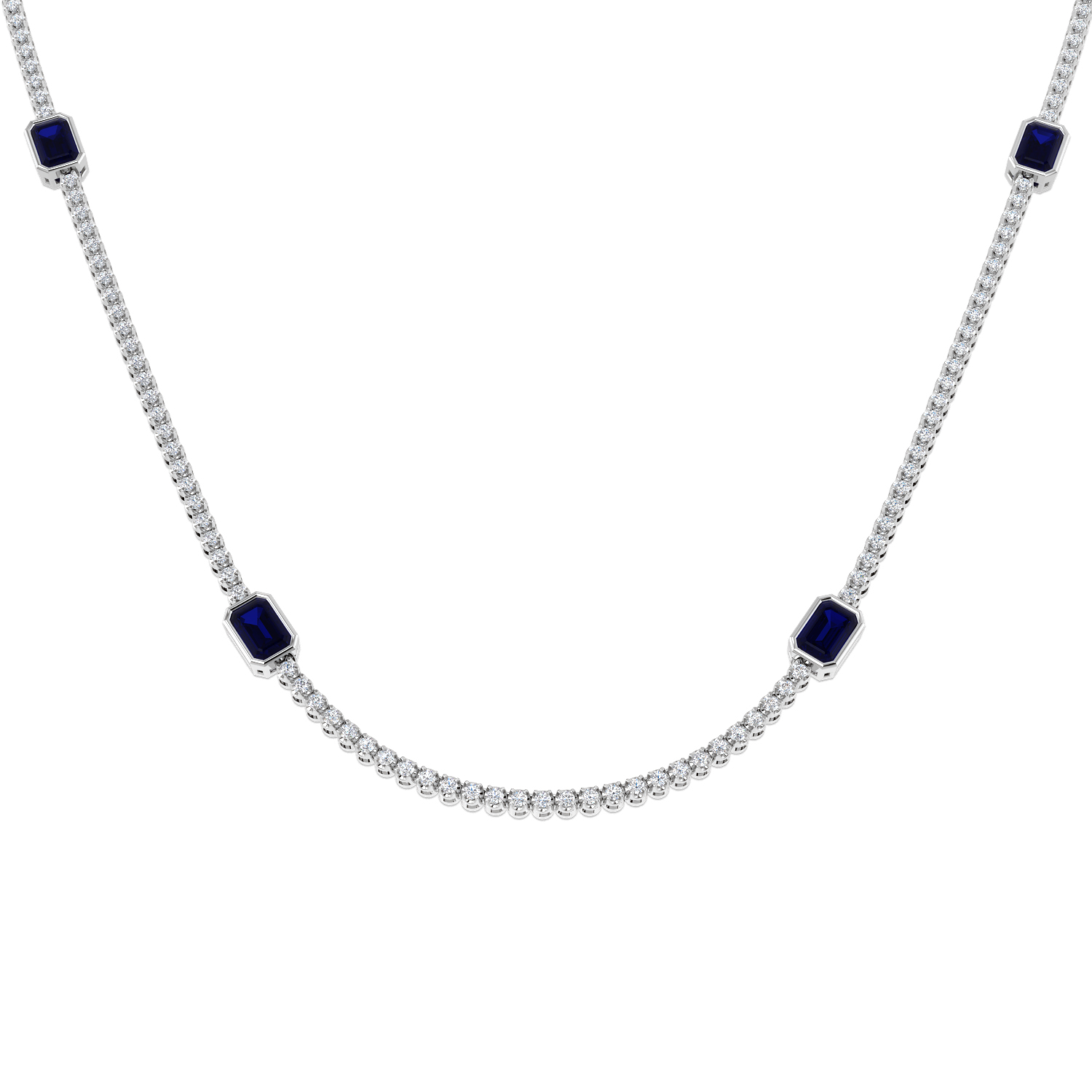 Blue Sapphire Necklace in 18K White Gold