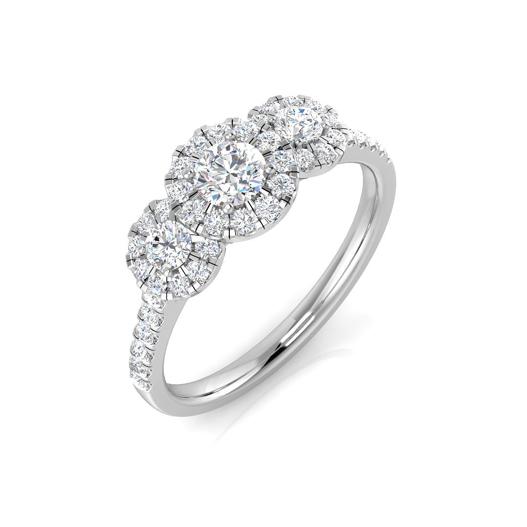 0.75ct Natural Diamond 3 Stone Ring in 9K White Gold