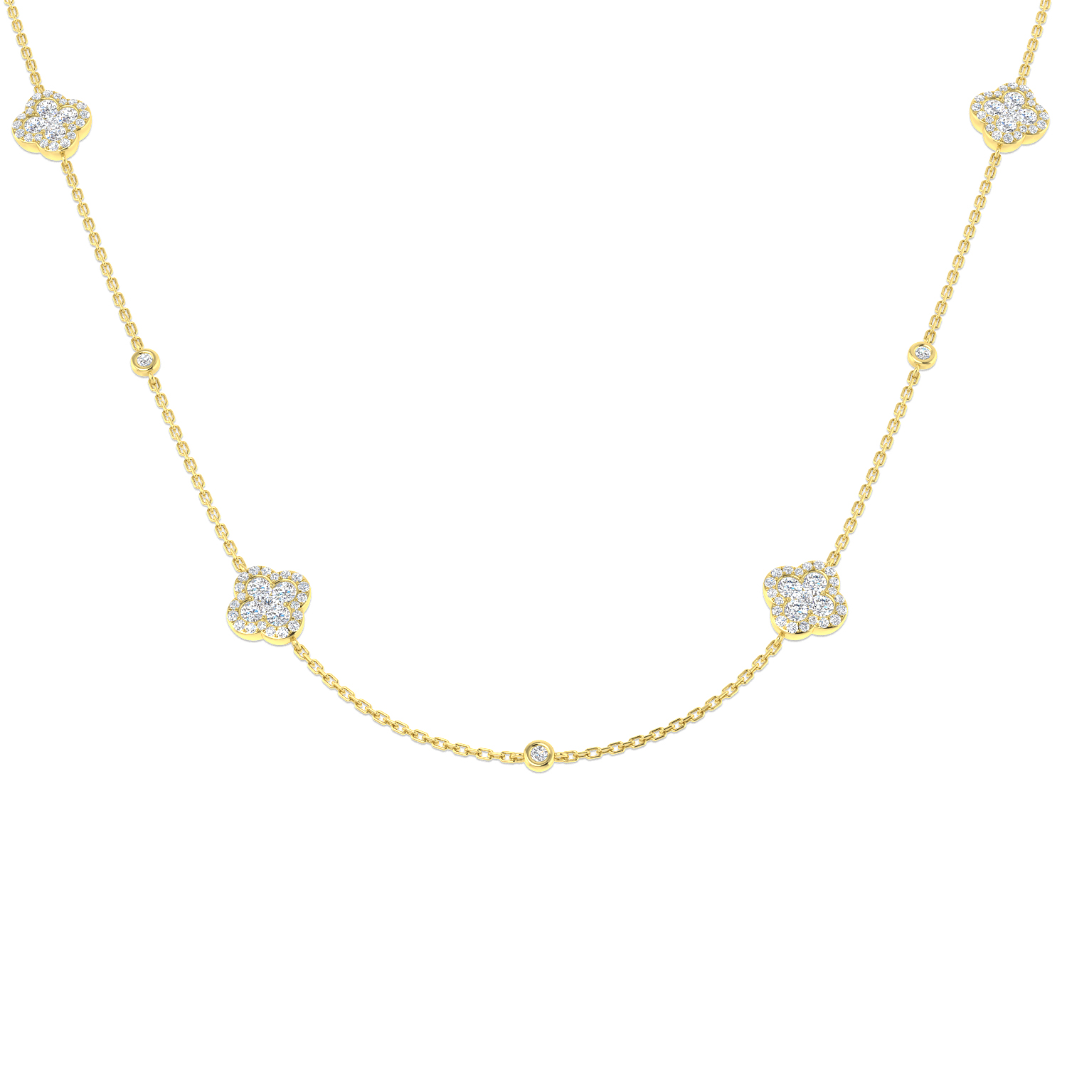 1.40ct Natural Diamond Clover Necklace in 9K Yellow Gold