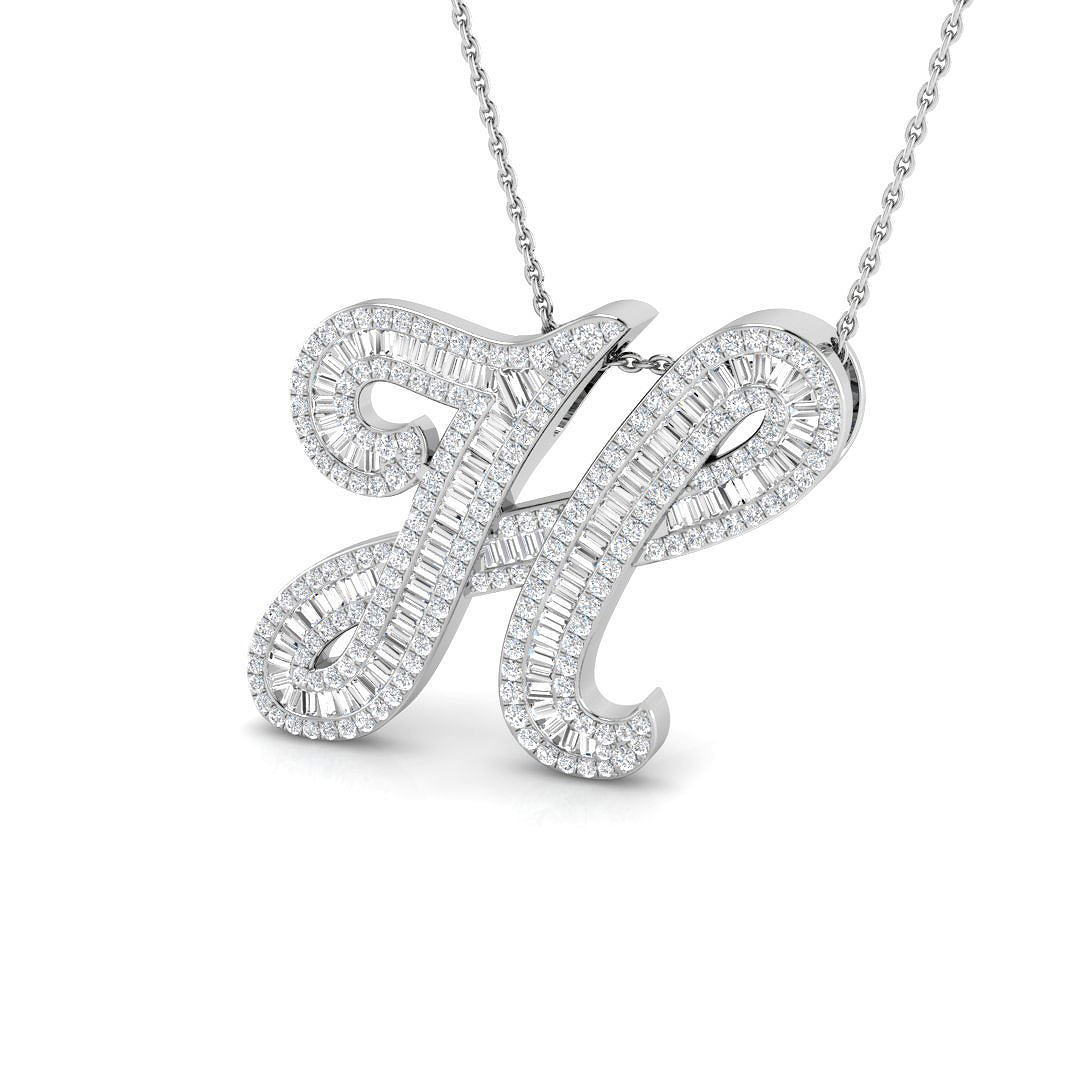 1.12ct Natural Diamond Initials Pendant in 9K White Gold