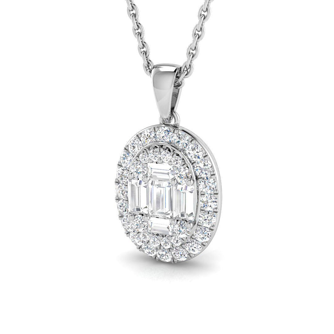 0.48ct Natural Diamond Baguette & Brilliant Pendant in 18K White Gold