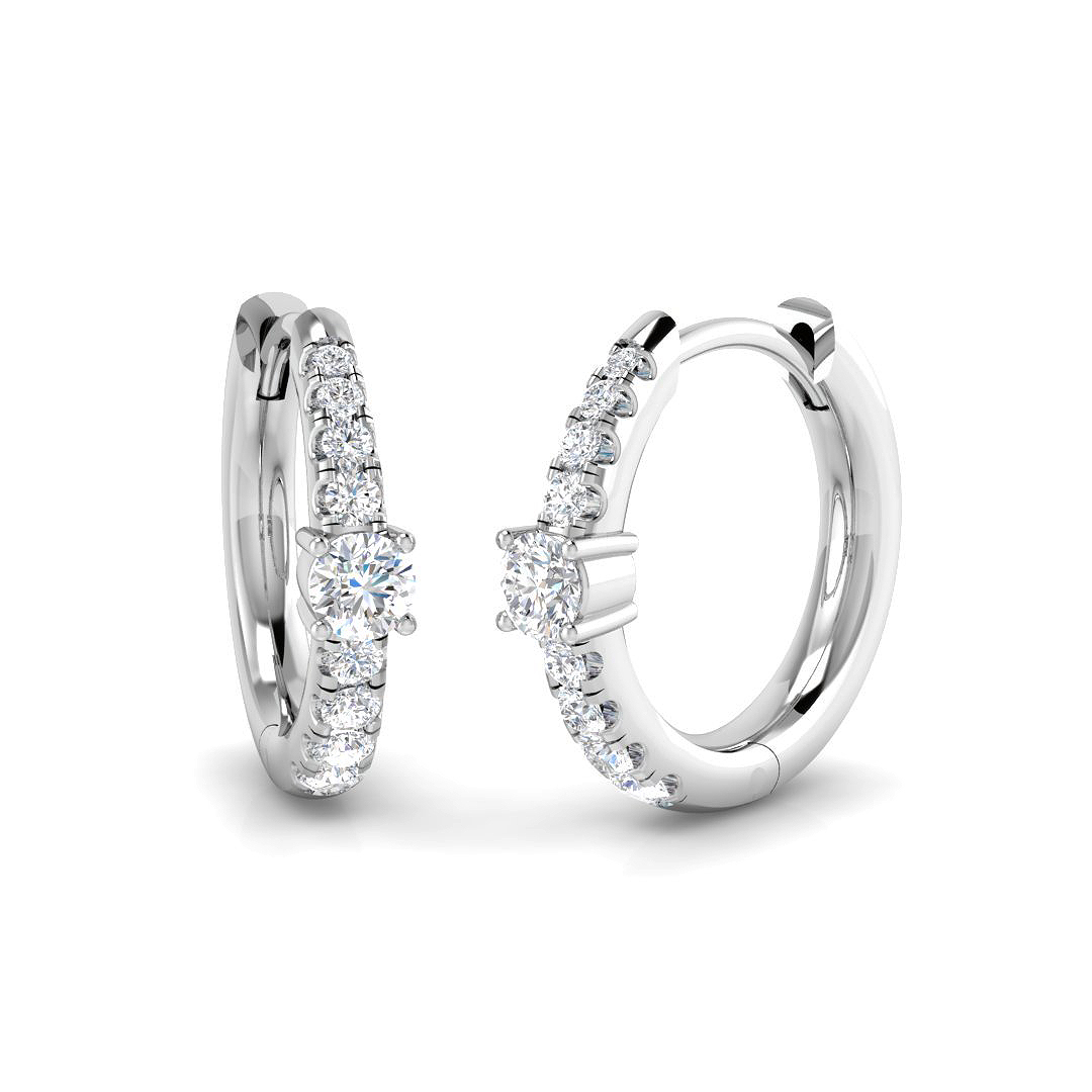 0.24ct Natural Diamond Hoops Earrings in 9K White Gold