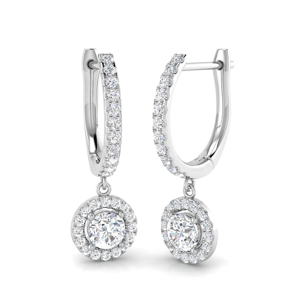 0.61ct Natural Diamond Drop & Trilogy Earrings in 18K White Gold