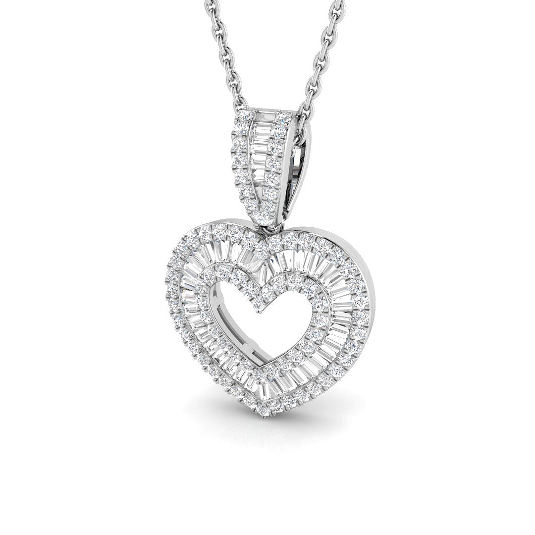 0.42ct Natural Diamond Baguette & Brilliant Pendant in 9K White Gold