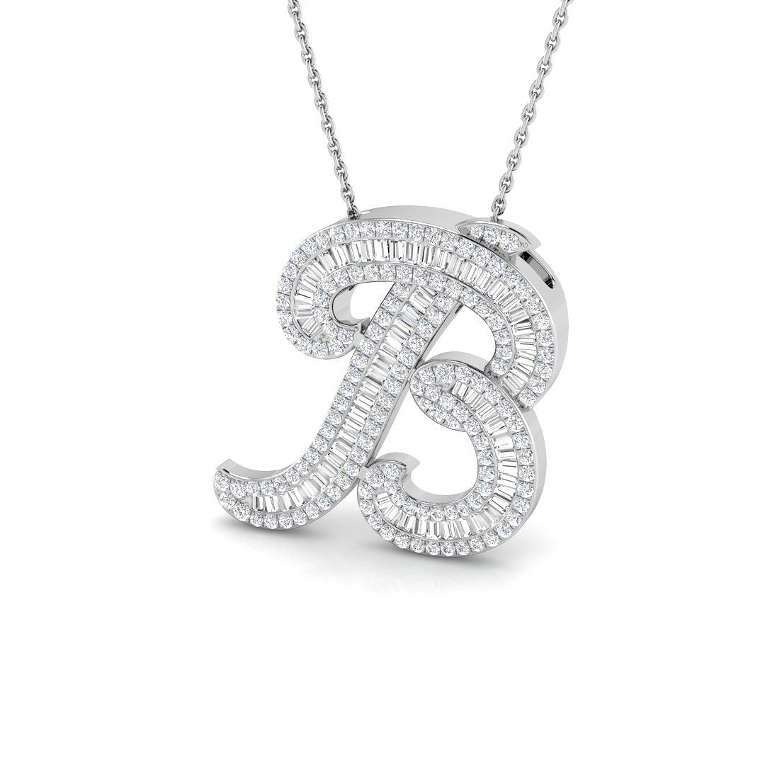 0.95ct Natural Diamond Initials Pendant in 9K White Gold