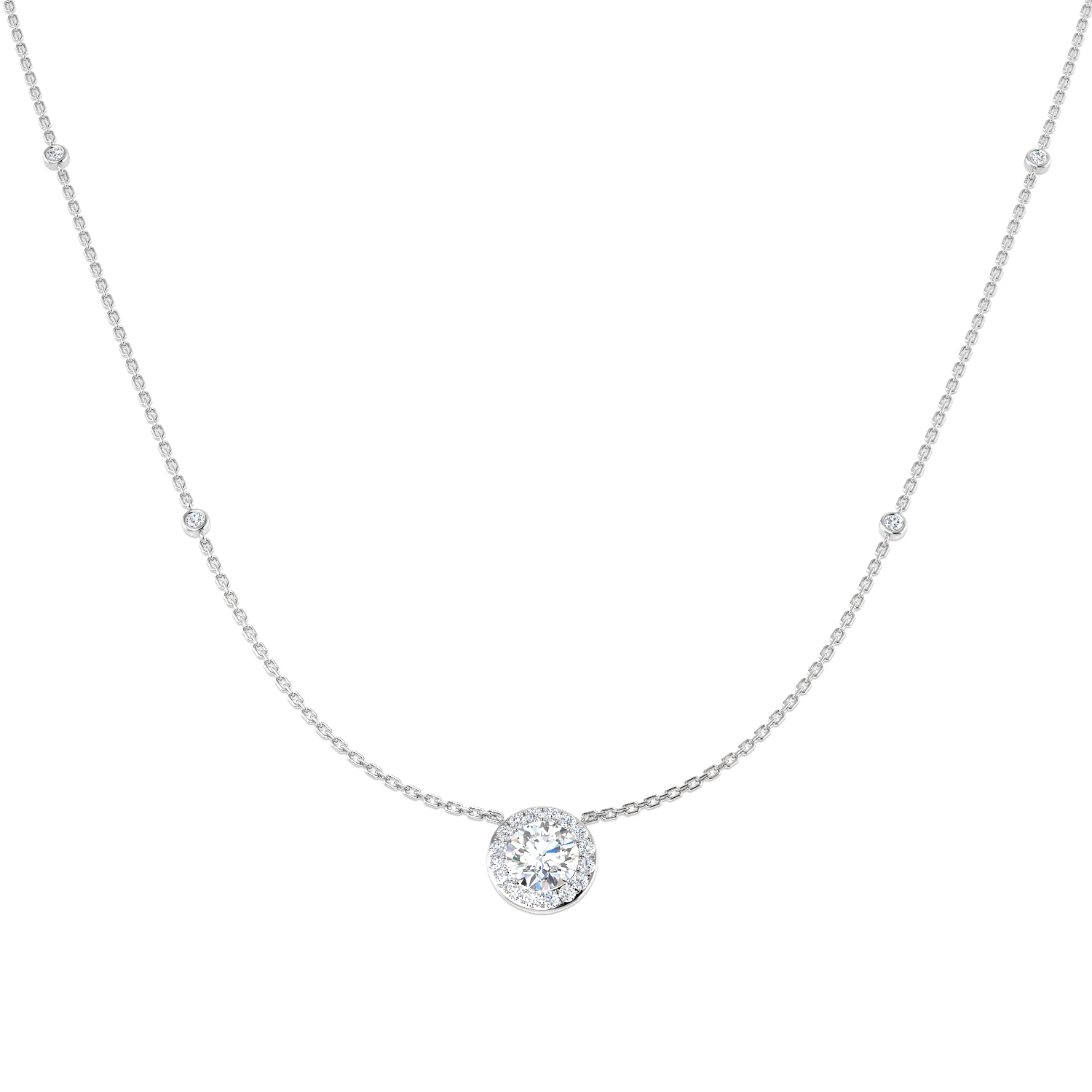 1.44ct Lab-Grown Diamond Halo Necklace in 9K White Gold