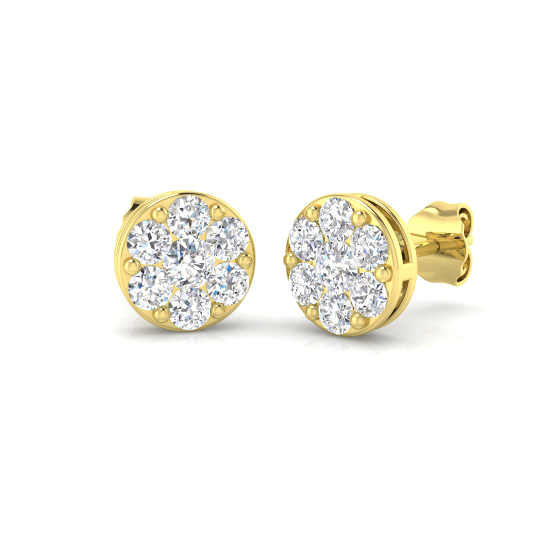 0.88ct Natural Diamond Cluster Earrings in 9K Yellow Gold