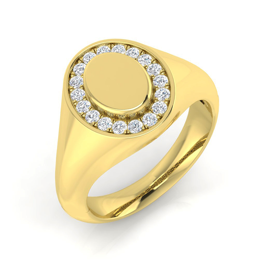 0.22ct Natural Diamond Signet Ring in 18K Yellow Gold