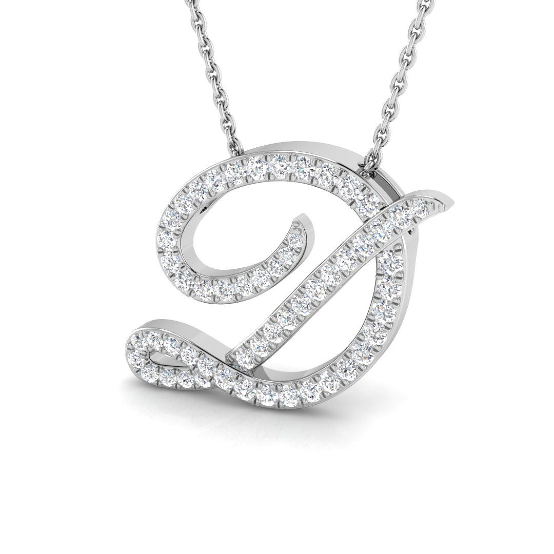 0.39ct Natural Diamond Initials Pendant in 9K White Gold