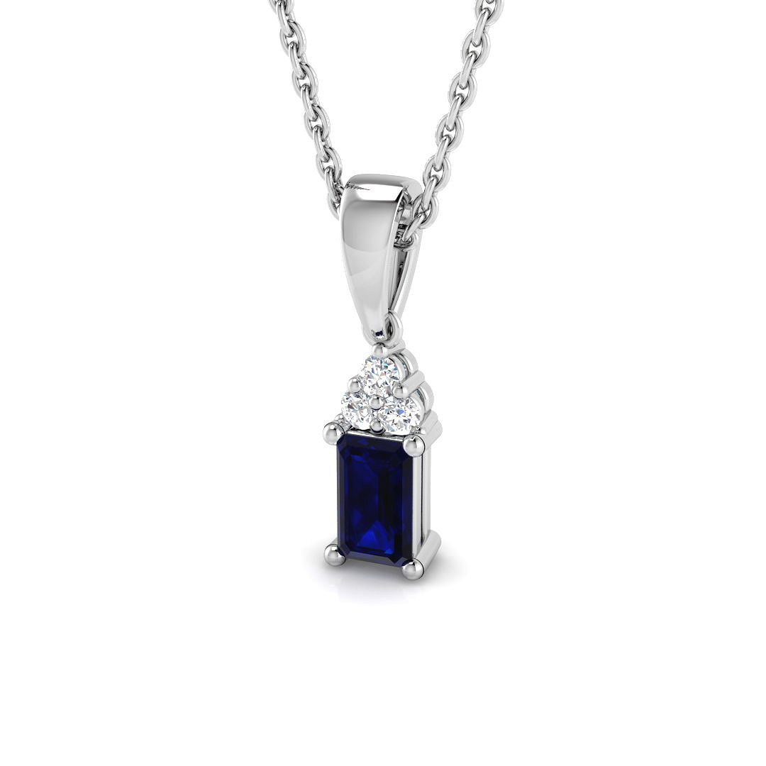 Blue Sapphire Pendant in 18K White Gold