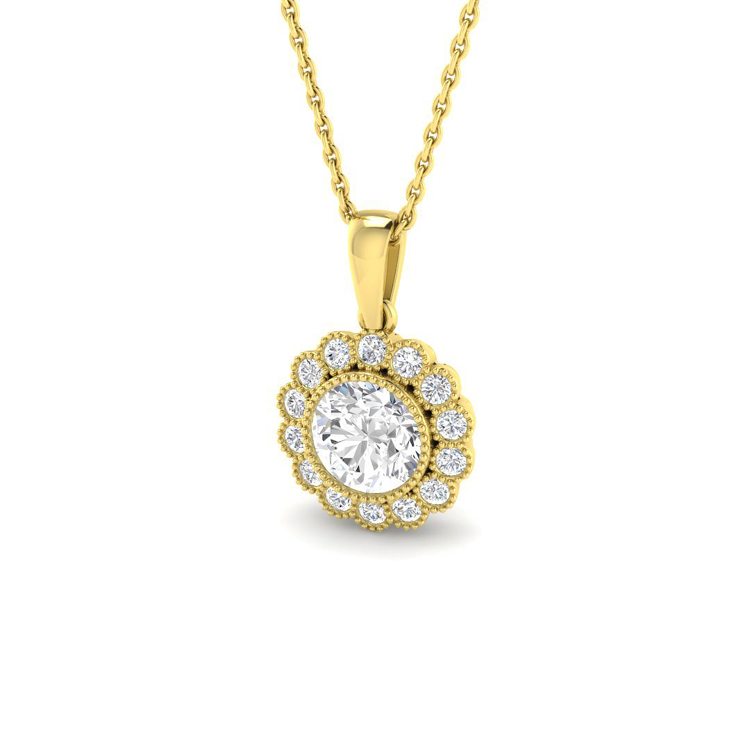 1.28ct Lab-Grown Diamond Halo Pendant in 9K Yellow Gold