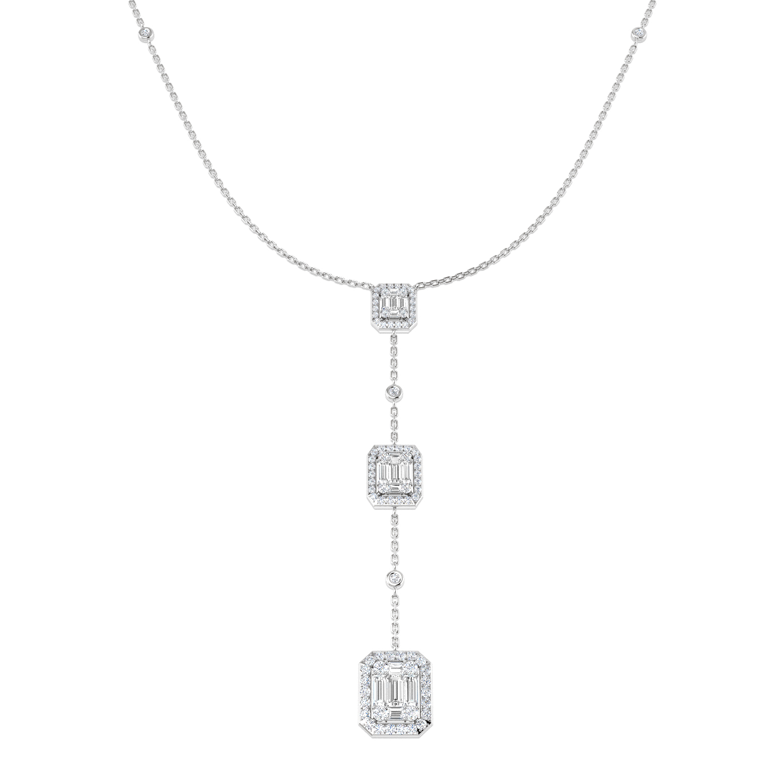 1.17ct Natural Diamond Baguette & Brilliant Necklace in 18K White Gold